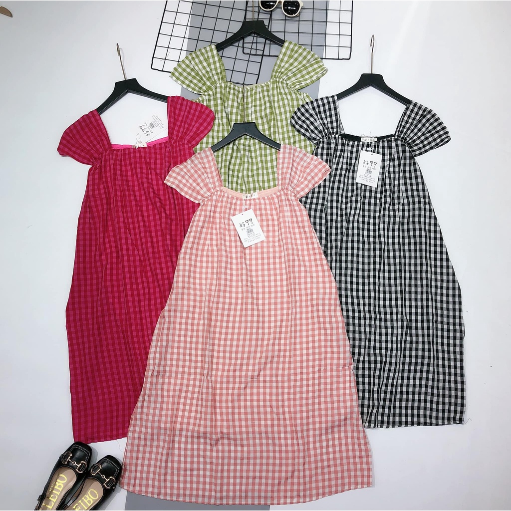 VÁY kẻ suông 3 dây to kèm tag