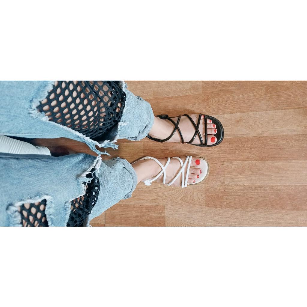 Dép sandal, dép quai hậu dây da chiến binh cao cấp đế bệt cho các bạn nữ, ôm chấn thời trang dễ phối đồ