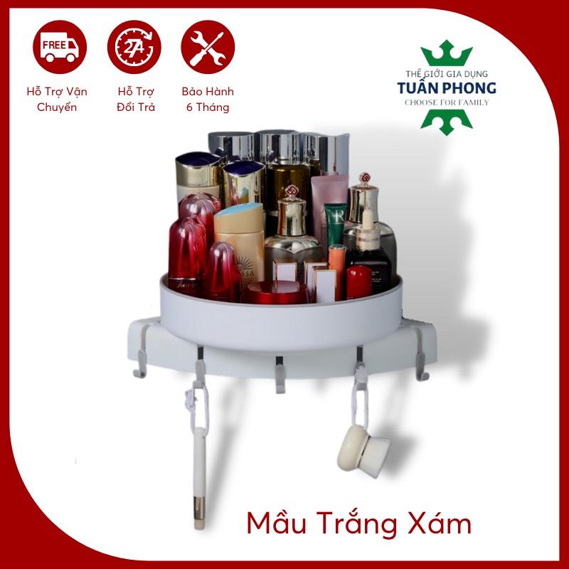 Kệ Góc Để Đồ Nhà Tắm,Nhà Bếp Xoay 360Độ Dán Tường(Không Phải Khoan Tường),Giá Để Đồ Đa Năng