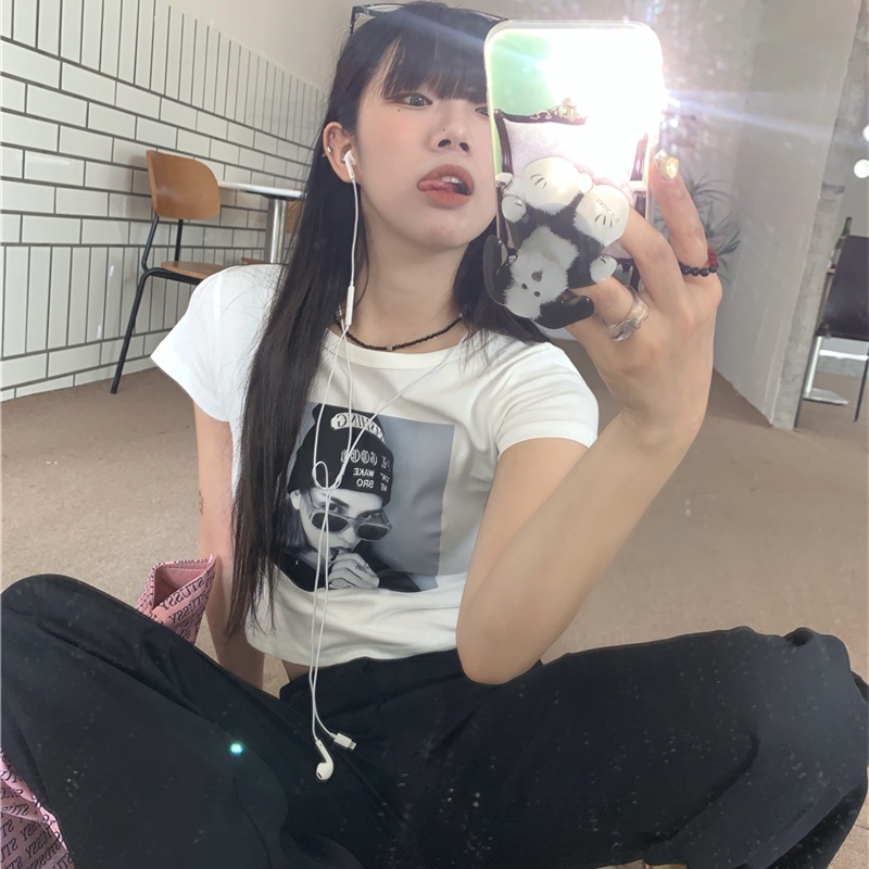 Áo Thun Tay Ngắn Dáng Ôm In Họa Tiết Thời Trang Dành Cho Nữ