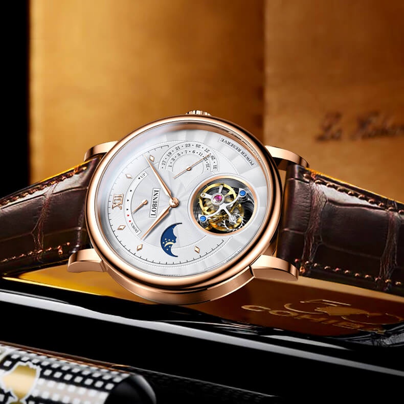 Đồng Hồ Nam LOBINNI No.8883-1 Máy Tourbillon Cao Cấp Chính Hãng BH 24T Chịu Nước 50m Kính Sapphire Chống Xước Dây Da