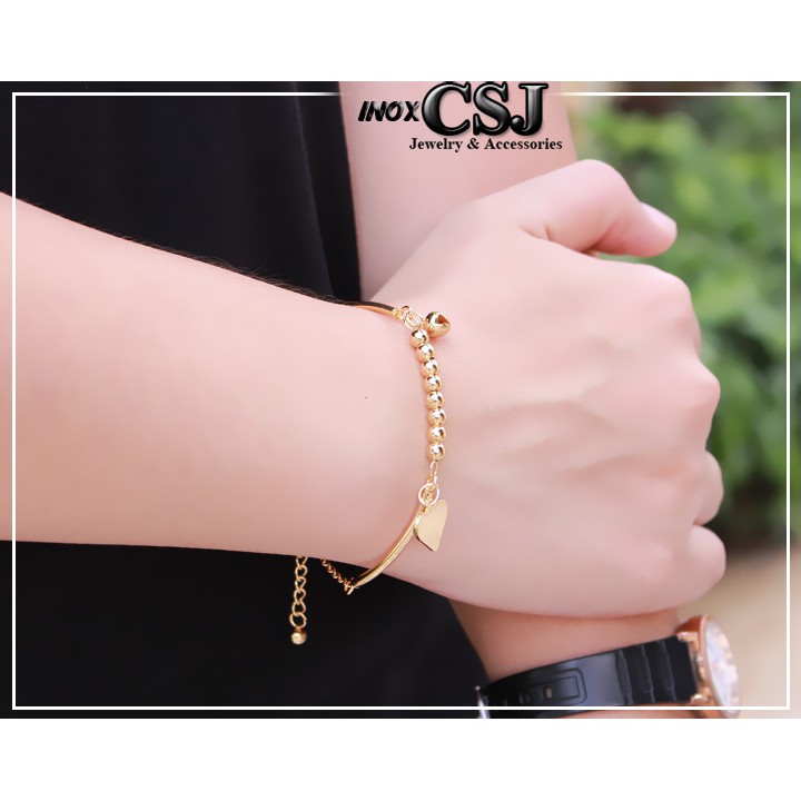 Lắc tay bi tròn gắn trái tim xinh xắn