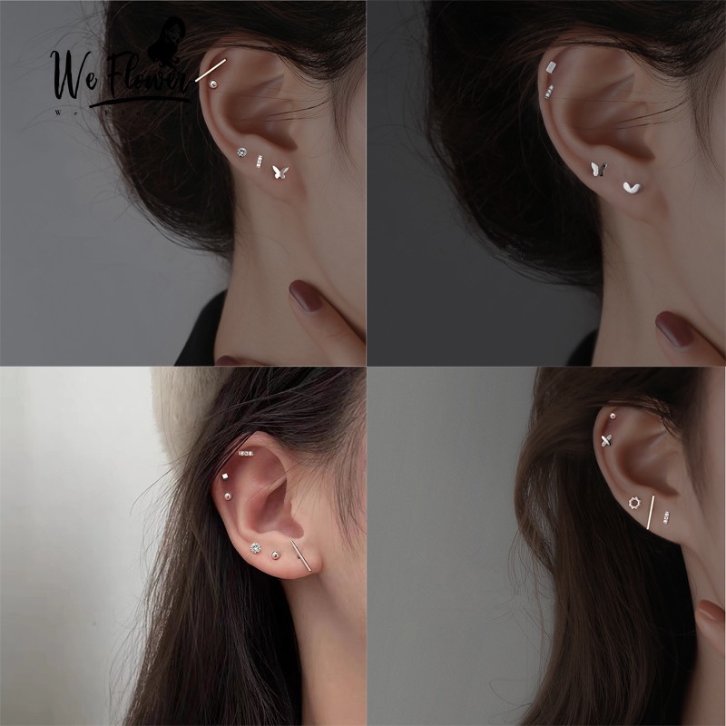 Set 5 khuyên tai bạc s925 We Flower họa tiết bướm đính đá zircon kiểu dáng thời trang