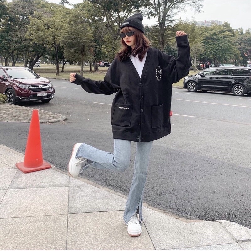 Áo cardigan nữ Chữ Thập Tay Xương form rộng [FREESHIP] Áo khoác nữ chất vải dày dặn họa tiết caro đen trắng mùa đông