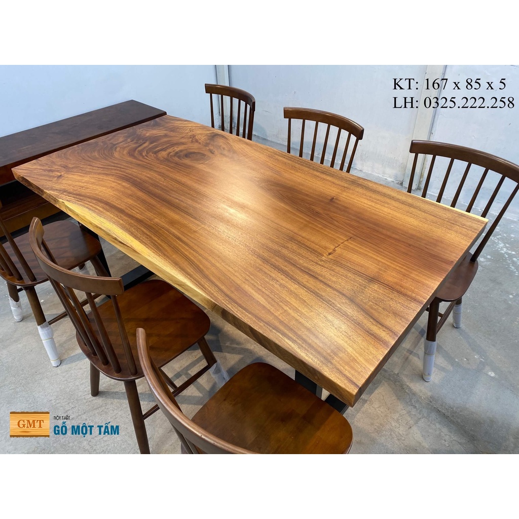 Bàn Ăn Gỗ Me Tây, Bàn Sân Vườn Gỗ Me Tây Dài 1,67m Rộng 85cm Dày 5cm
