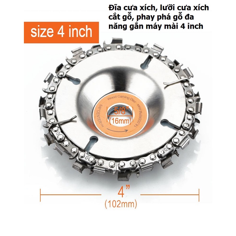 Đĩa cưa xích tròn, lưỡi cưa xích cắt gỗ, phay phá gỗ đa năng gắn máy mài 4 inch