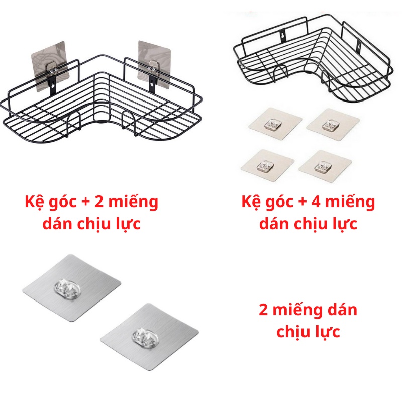 Kệ góc nhà tắm dán tường giá đựng gia vị nhà bếp siêu dính thép không gỉ sơn tĩnh điện chắc bền đẹp