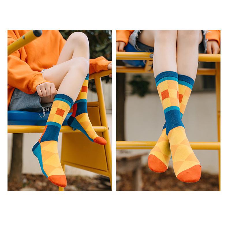 TIAN TIAN T050 Hàng mới về Tất nam nữ Vớ Cotton cổ vừa họa tiết kẻ sọc thời trang Unisex