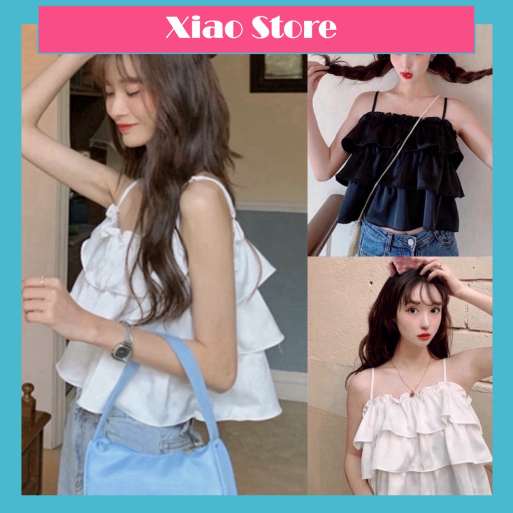 áo 2 dây bánh bèo 3 tầng xòe bồng chất đũi lụa đẹp đi biển mặc ở nhà cực xinh A10 Xiao shop bánh bèo trang điểm nữ xiao