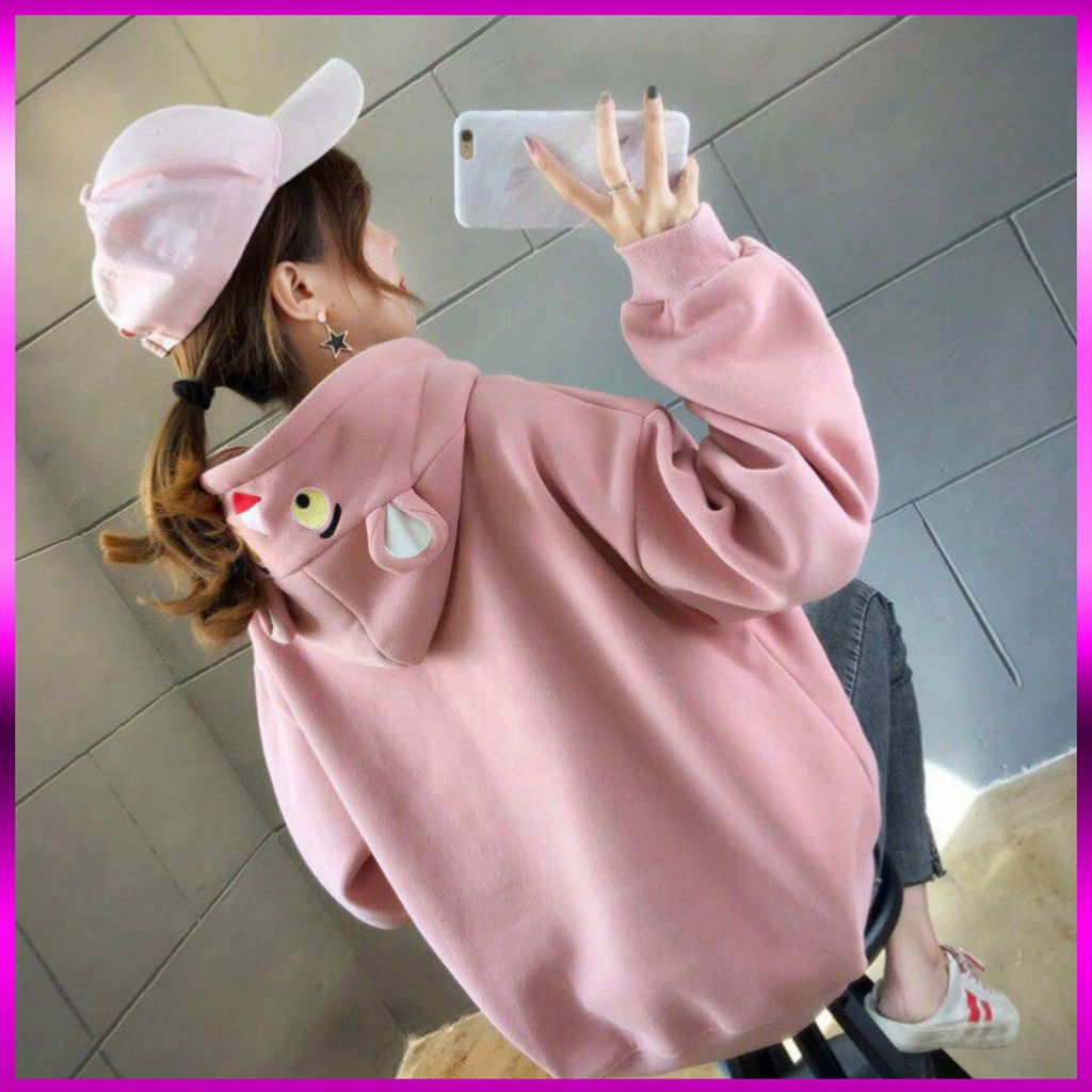 AZ036🐰𝗟𝗼𝗮̣𝗶 𝗱𝗮̀𝘆🌿 ÁO KHOÁT HOODIE - ÁO KHOÁC NỈ HOOIDE NÓN THỎ DỄ THƯƠNG | WebRaoVat - webraovat.net.vn