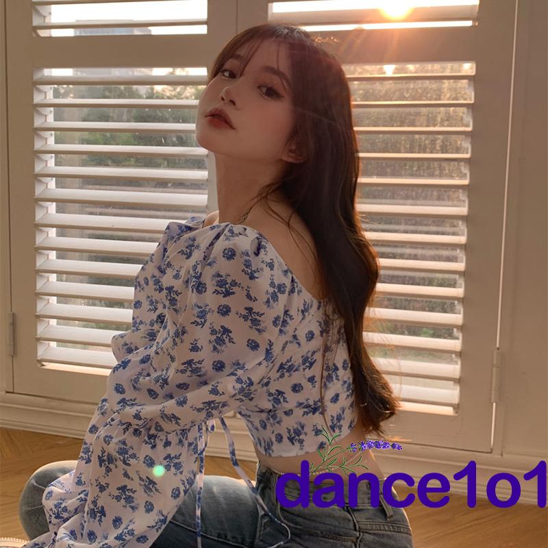 Áo Croptop dài tay họa tiết xinh xắn trẻ trung cho nữ