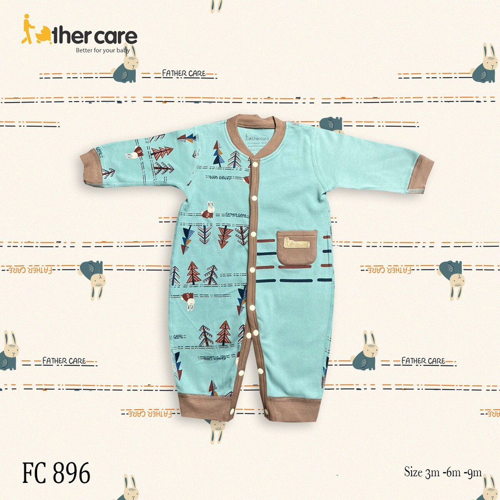 Bộ Body sơ sinh Cài Giữa FatherCare Nỉ - Thỏ &amp; Cây FC896