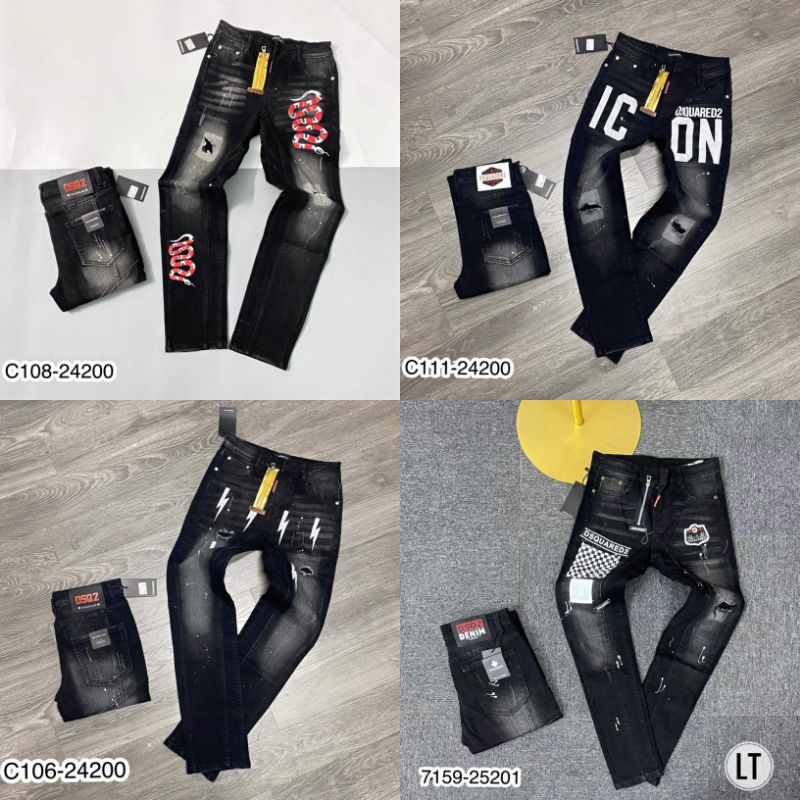 Quần jeans nam logo in thêu khoá lệch đứng form bền đẹp