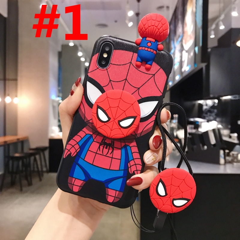 Ốp điện thoại hình nhân vật Marvel kèm giá đỡ và dây đeo cho IPhone X Xs MAX XR 11 Pro Max 6 6s 7 8 Plus