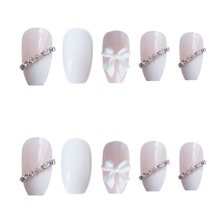 Set 24 móng giả D296 đính đá ( Tặng kèm keo và dũa )