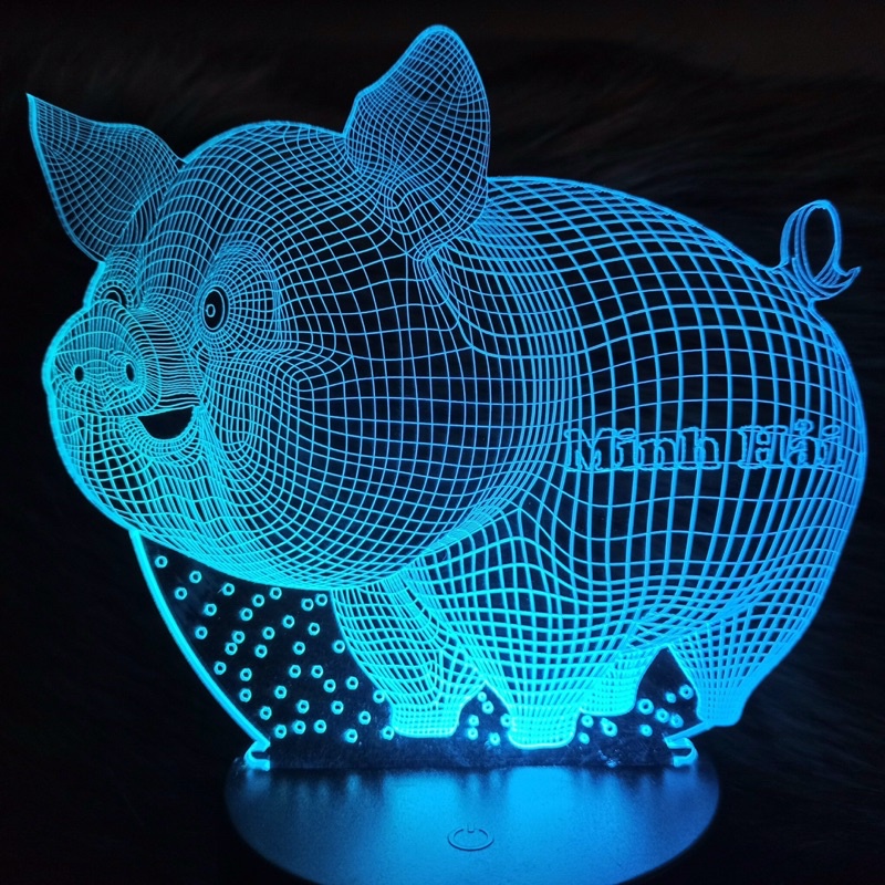 Đèn Led 3D Hình Con Heo - Đèn Ngủ 16 Màu Điểu Khiển Từ Xa Hoặc Cảm Ứng Lợn Béo mini 3d - Khắc tên theo yêu cầu - Đèn Bàn