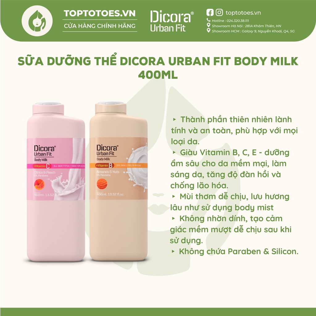 Sữa dưỡng thể Dicora Urban Fit Body Milk - 400ml [NHẬP KHẨU CHÍNH HÃNG 100%]