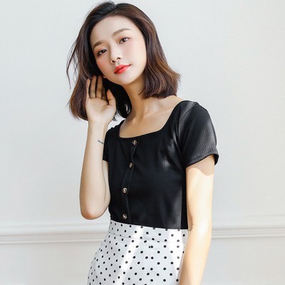 Xiaozhainv Áo thun nữ tay ngắn màu trơn đáng yêu