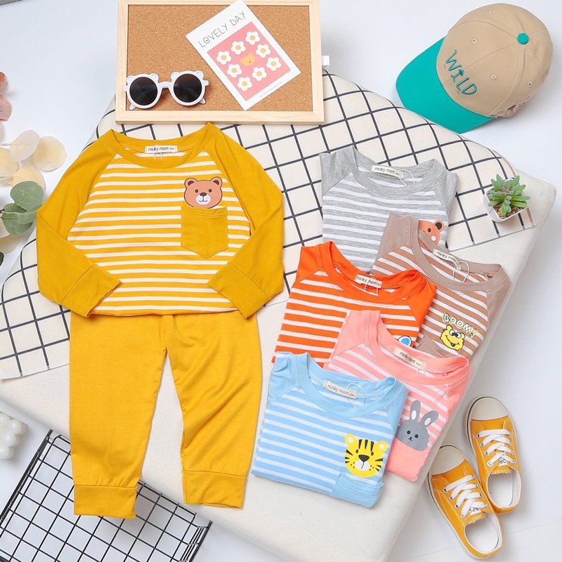Bộ dài tay MINKY MOM  bé trai , bé gái hoạ tiết kẻ (6-17kg)