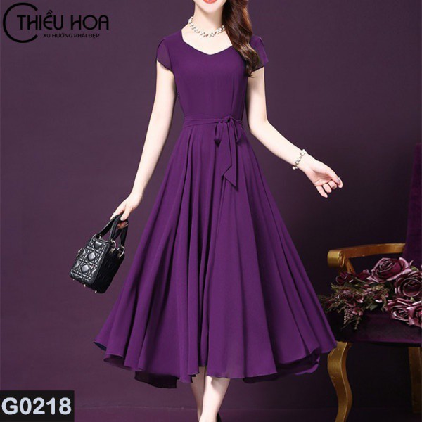 Đầm Trung Niên Chiffon Dáng Xòe Dạ Hội Thiều Hoa G0218