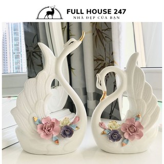 [ẢNH THẬT] Tượng đôi thiên nga gốm sứ màu trắng trang trí phòng khách quà cưới cao cấp mang ý nghĩa hạnh phúc trăm năm