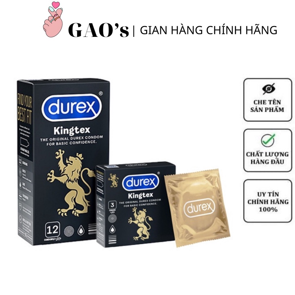 Bao cao su size nhỏ 49mm Durex Kingtex Tăng Va Chạm tạo cảm giác Chân Thật - loại 12 cái