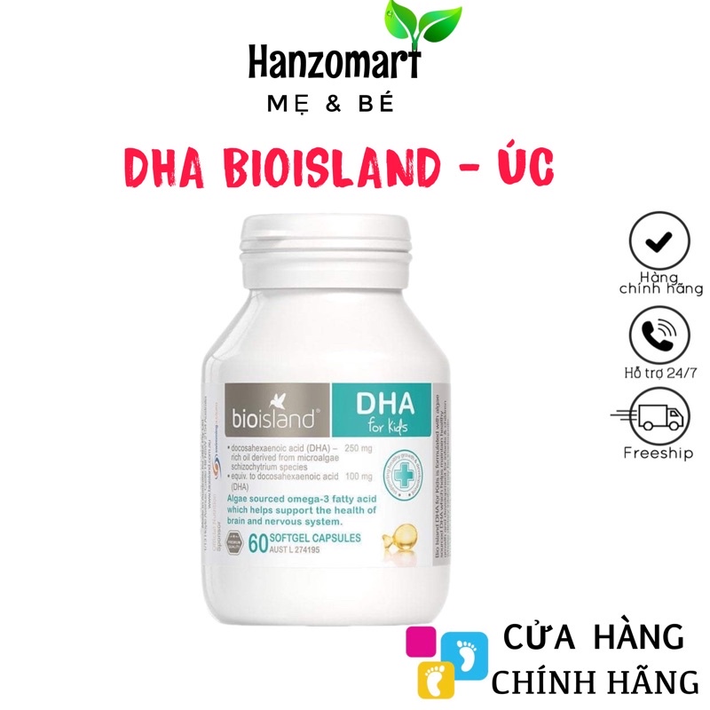 Viên Bổ sung dầu cá DHA cho bé của Úc Bio Island DHA Kids 60 viên