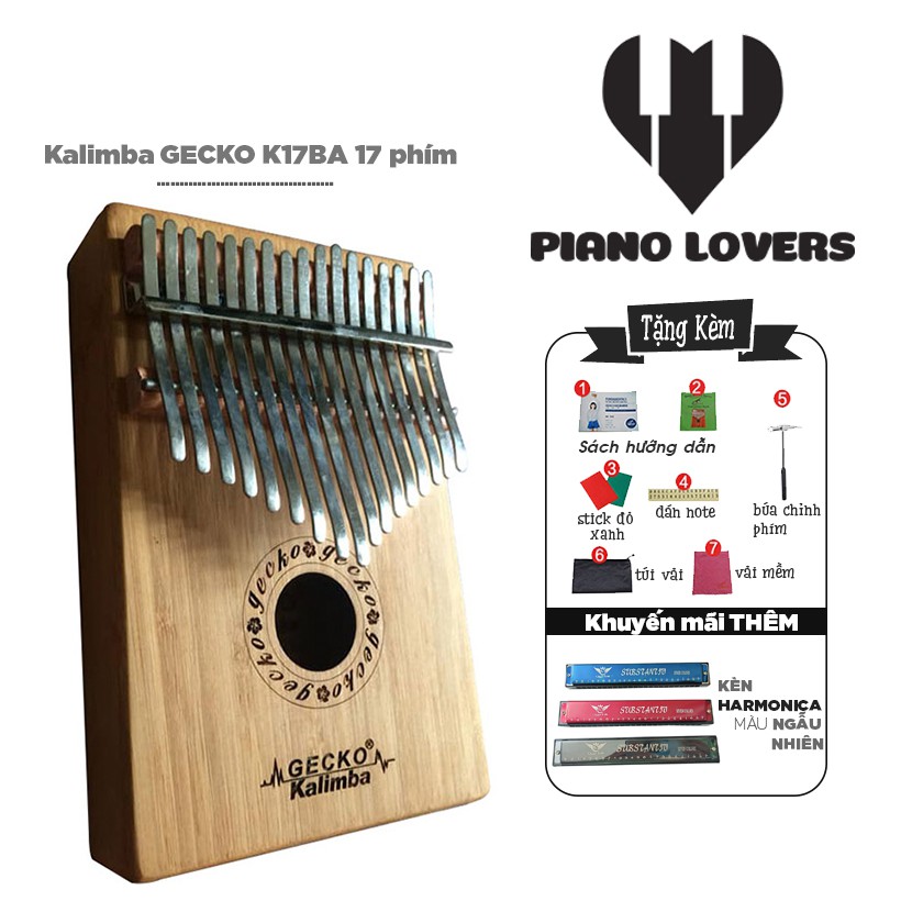 Đàn Kalimba 17 phím Gecko K17BA Gỗ Mahogany Tặng Kèm Kèn Harmonica đủ màu cao cấp - HÀNG CÓ SẴN