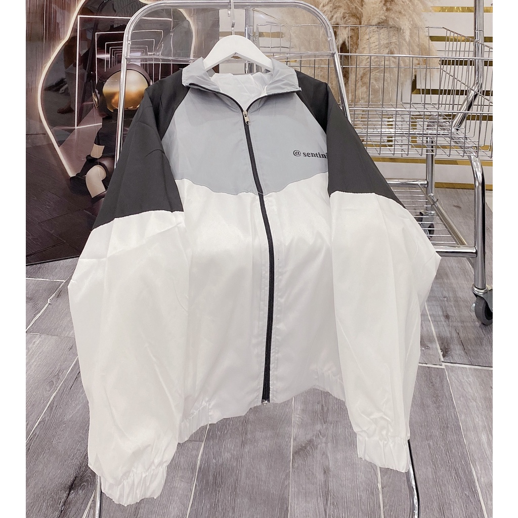 Áo Khoác Gió 2 Lớp Nam Nữ Chữ Senti Phối Thân Cổ Bẻ Dài Chun Tay Unisex Basic
