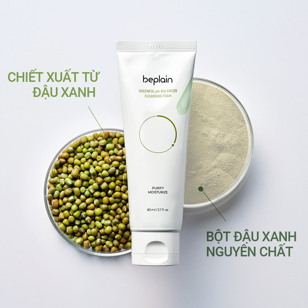 Sữa Rửa Mặt beplain Đậu Xanh cân bằng độ pH Greenful Cleansing Foam 160ml