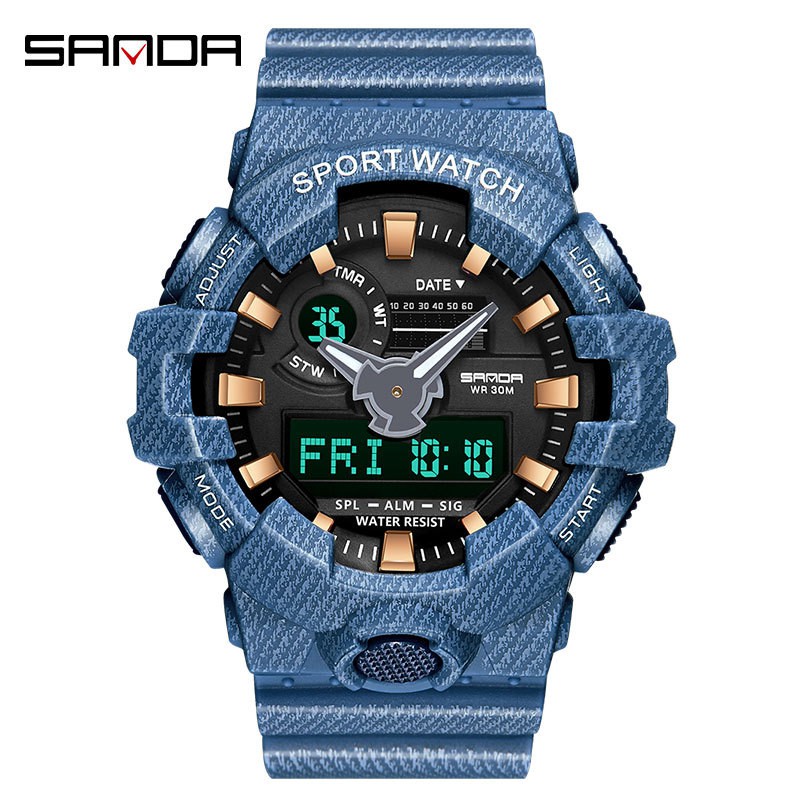Đồng hồ điện tử - kim thể thao thời trang nam chính hãng dây nhưa cao cấp Sanda PKHRSA006