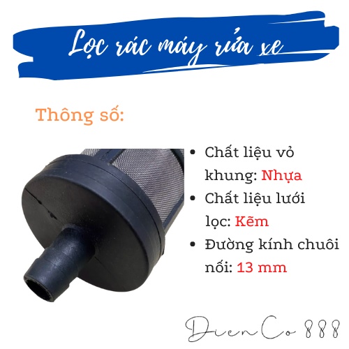 Đầu lọc rác máy rửa xe chuôi đường kính 13mm giúp nước sạch chống nghẹt ống nghẹt súng, bảo vệ tăng tuổi thọ máy xịt áp