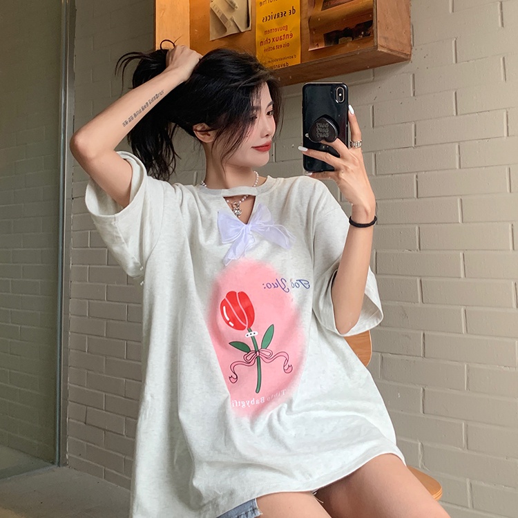 Áo Thun Nữ Ngắn Tay Khoét Lỗ Thời Trang Hàn Quốc