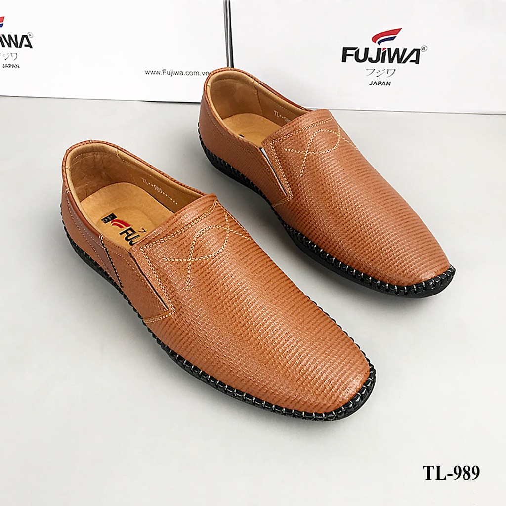 Giày Mọi Nam Da Bò FUJIWA - TL989. Đế Khâu, Cao 3cm. Được Đóng Thủ Công (Handmade). Có Size 38 Màu Nâu