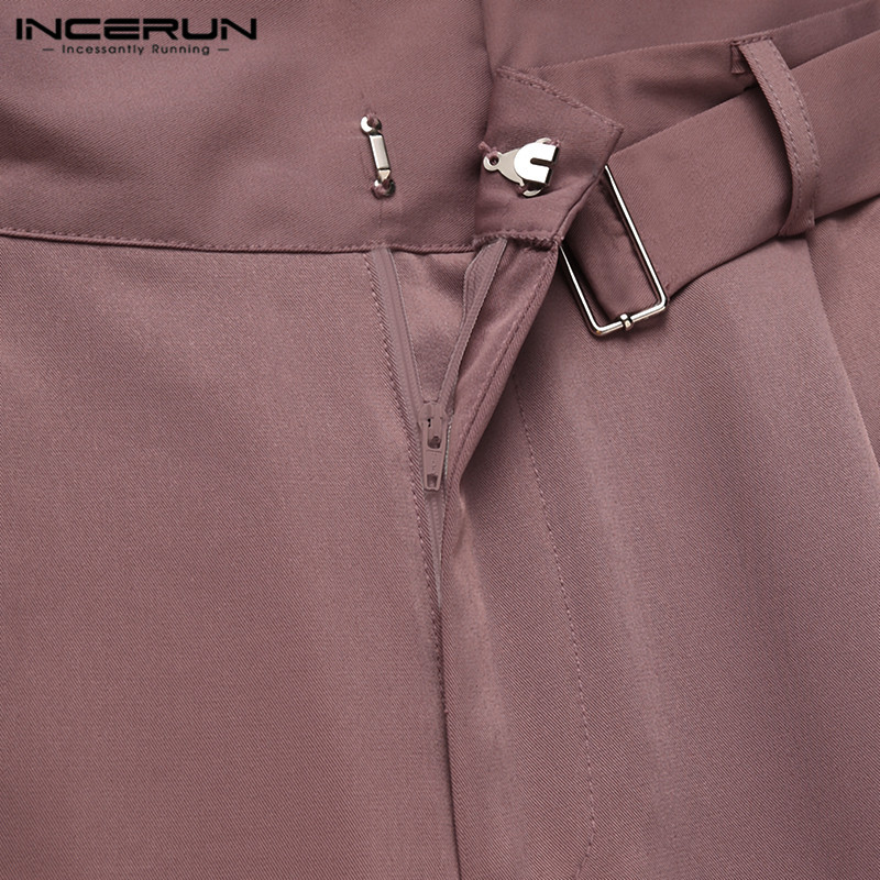 INCERUN Quần Dài Nam Lưng Cao Ống Rộng Màu Trơn Thời Trang