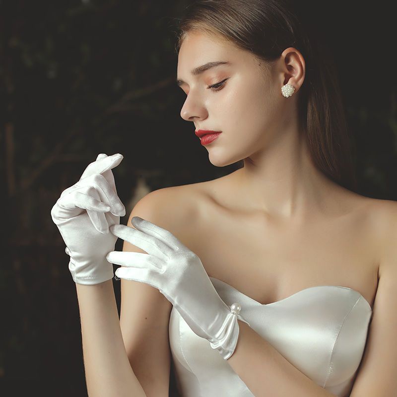 [Aishang Trang Sức Đẹp] Găng Tay Cô Dâu Ngắn Đơn Giản Phong Cách Hàn Quốc Cho Đám Cưới We