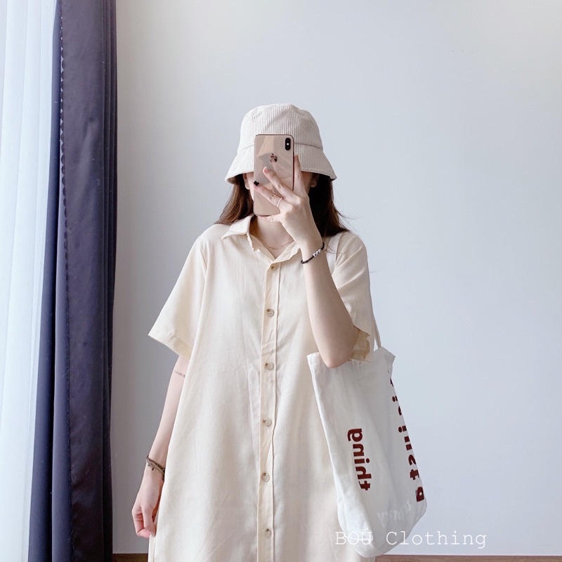 Đầm sơ mi dáng dài phong cách vintage xinh xắn