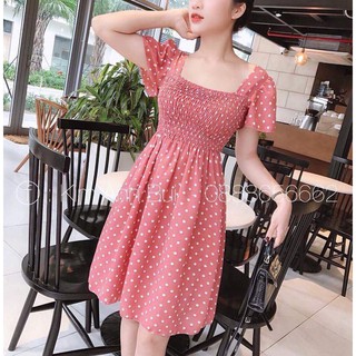 - đầm xòe nhún chun ngực - size m~50kg