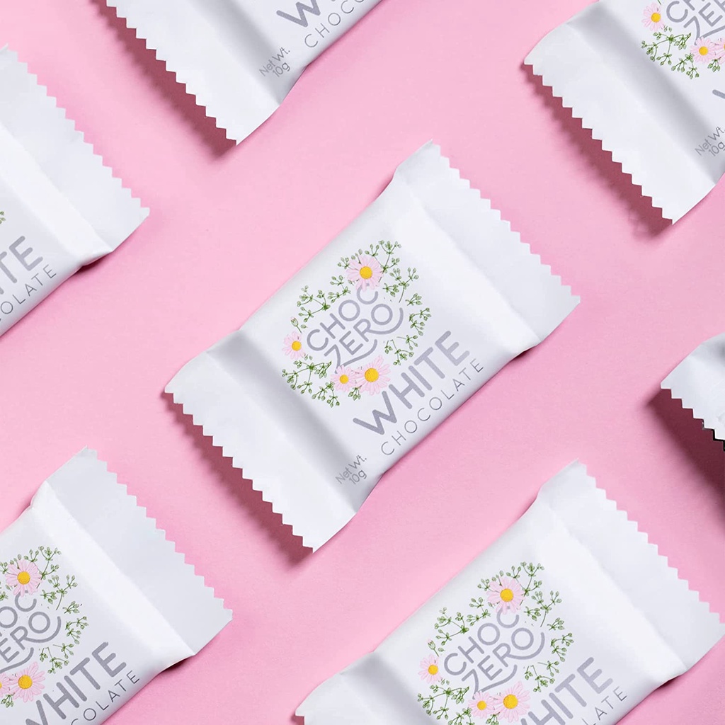 TÚI SOCOLA TRẮNG VUÔNG Choczero WHITE CHOCOLATE SQUARES, KHÔNG ĐƯỜNG, ĂN KIÊNG Keto, Non GMO, Gluten Free, 100g (3.5oz)