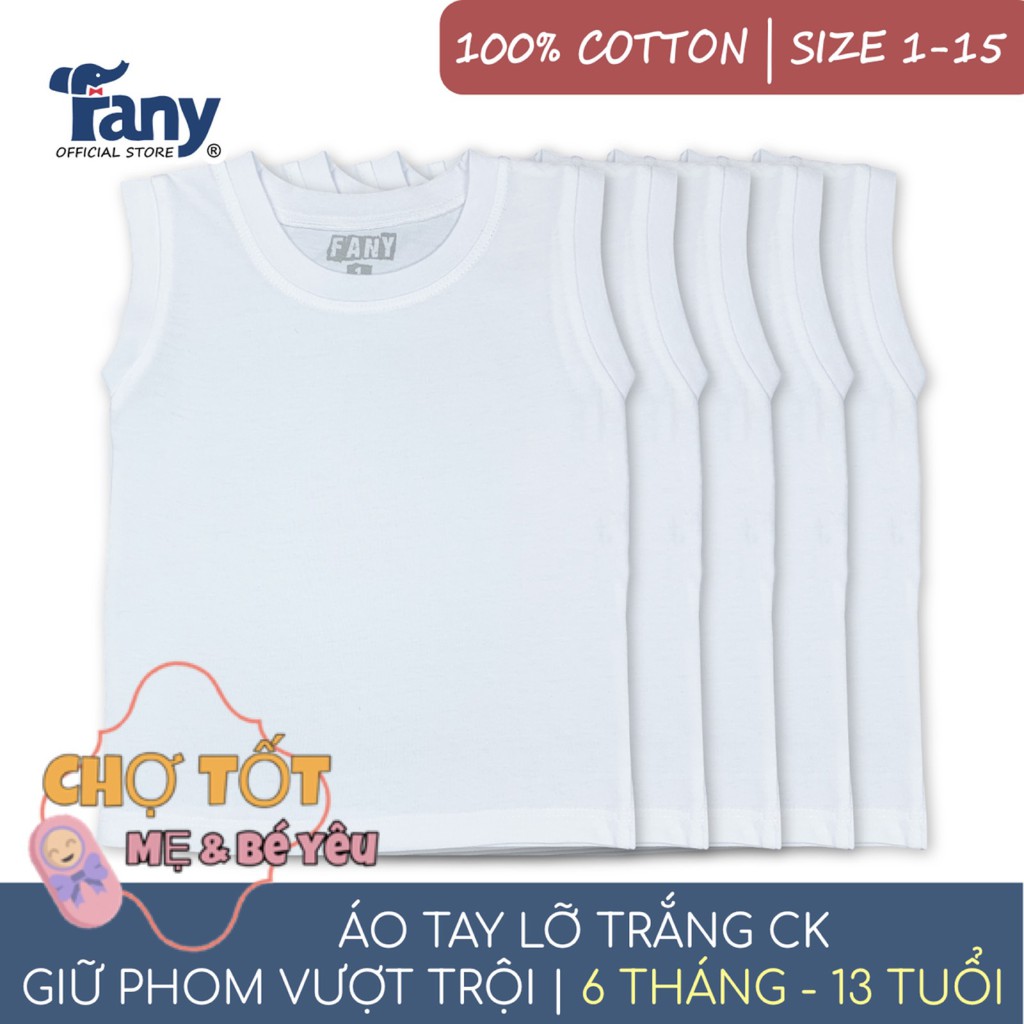 [CHUẨN ĐẸP] Áo Thun Sát Nách Trắng Cho Bé Mặc Nhà Hiệu Fany (Áo thun cotton vải căng kim mềm mát)