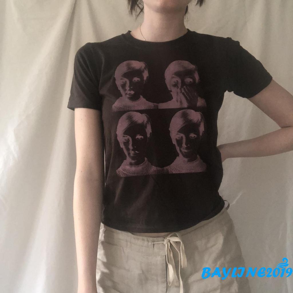 Áo Thun Tay Ngắn Cổ Tròn In Họa Tiết Chân Dung Cho Nữ