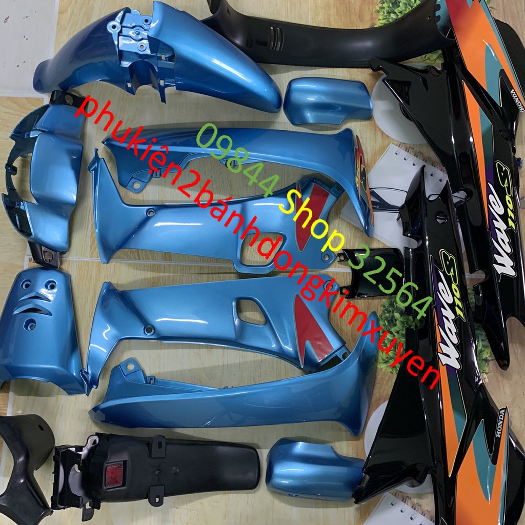 Dàn áo xe wave thái MÀU XANH NGỌC SƯỜN ĐEN-wave nhỏ-wave 110 lắp cho đời 1997 đến 2006-nhựa ABS LOẠI ĐẸP BỀN MÀU