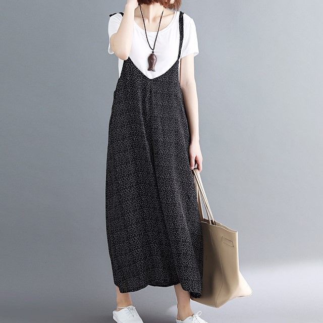 [ORDER] Quần yếm nữ bigsize ống rộng họa tiết đen chấm bi (fit 70kg) - Có ảnh thật | BigBuy360 - bigbuy360.vn