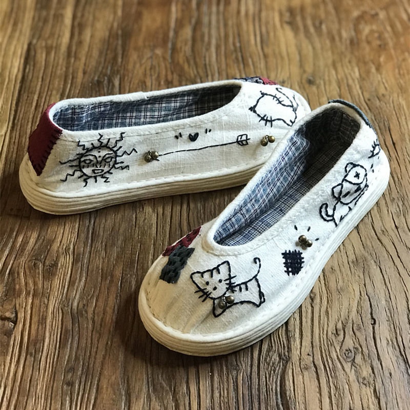 Giày Vải Mũi Tròn Phong Cách Retro Cho Nữ Size 35-40 2 Kiểu
