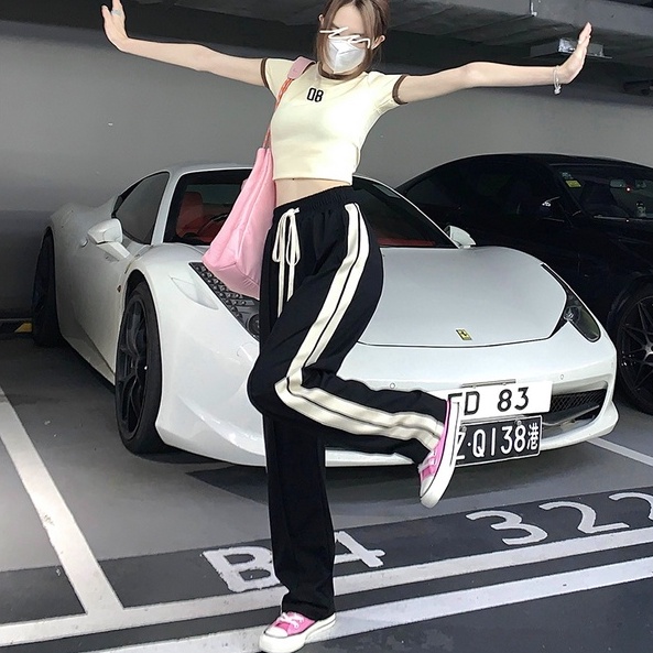 Quần dài ZHELIHANGFEI ống rộng lưng cao họa tiết sọc thời trang cho nữ