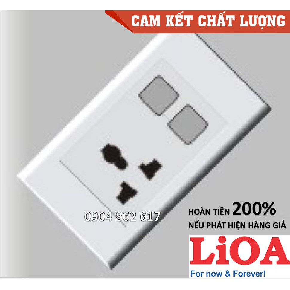 Mặt 2 ổ cắm đa năng 3 chấu LiOA ,công tắc LiOA chính hãng, Nhựa TRẮNG, tiếp điểm ĐỒNG