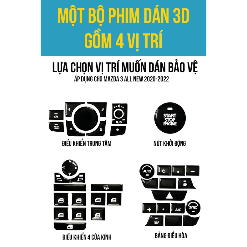 Bộ phim dán 3D - bảo vệ nội thất Mazda 3 2020-2023