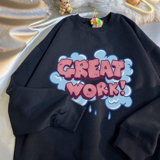 Áo sweater GREAT WORK  dành cho nam nữ , chất nỉ cotton form rộng freesize hình in 5D nét căng
