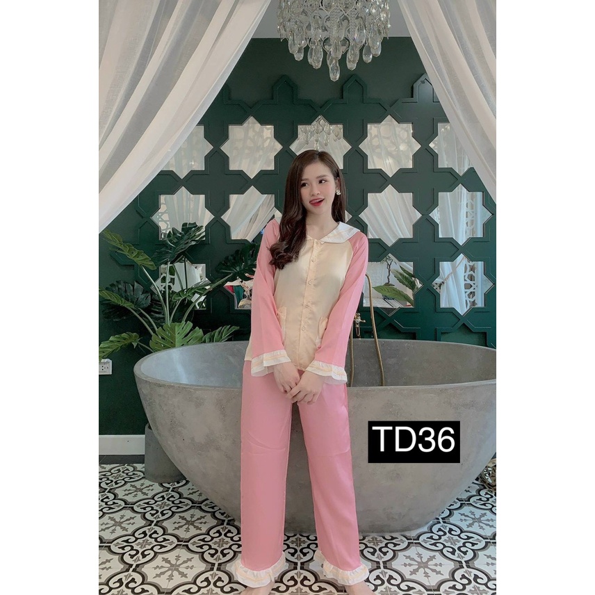 Set Đồ Bộ Nữ Pijama Tay Dài Quần Dài Lụa Satin Cao Cấp HotGirl Hàng Đẹp Chuẩn Shop HotTrend Thu Đông 2019