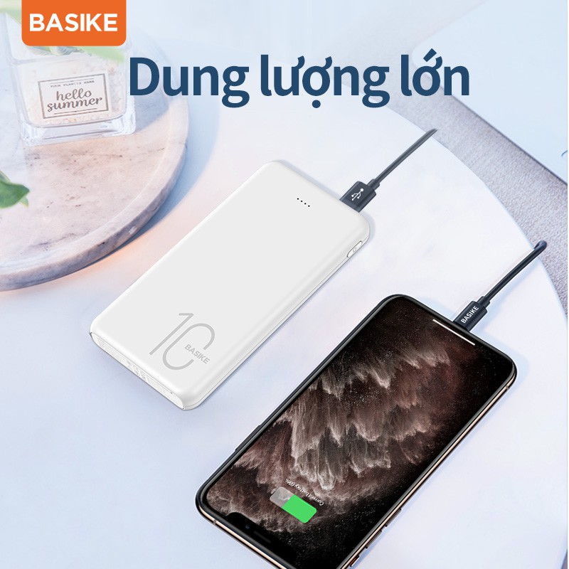 Sạc dự phòng BASIKE PT62 10000mAh có hai đầu ra USB thích hợp cho iPhone và Android